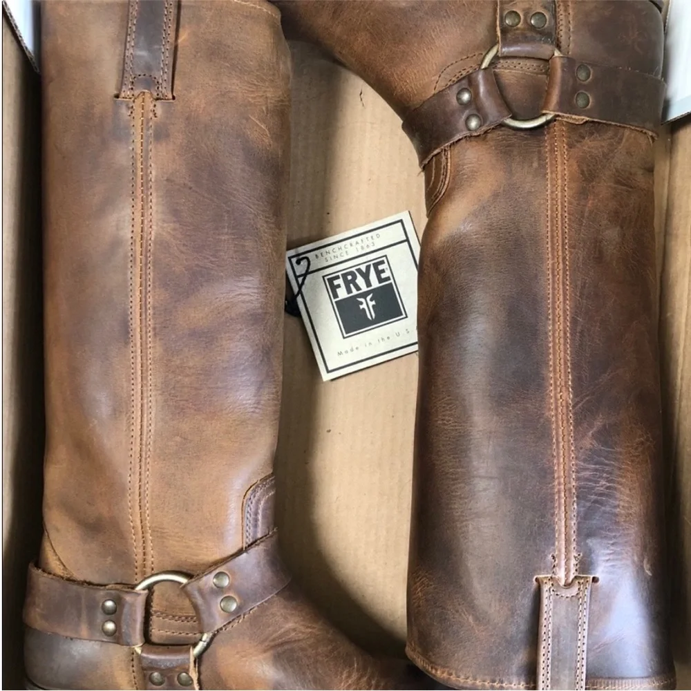 Nearly New! FRYE harness 15R boots pull on cowboy brown 8.5 tall 15 R knee high - Picture 5 of 14